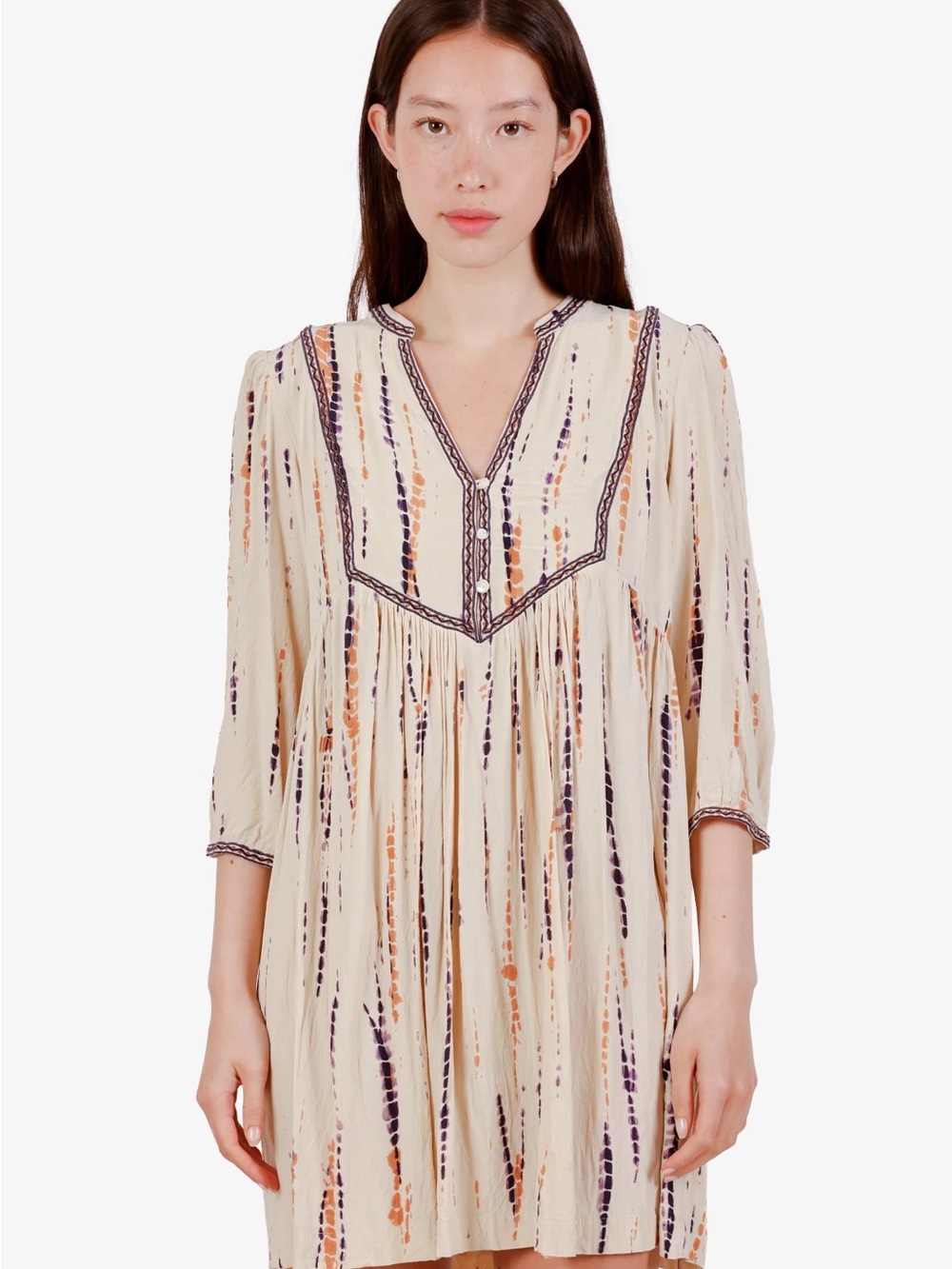 Ba&sh Isabella Tie-Dyed Embroidered Boho Mini Dress Natural Size 1 US S